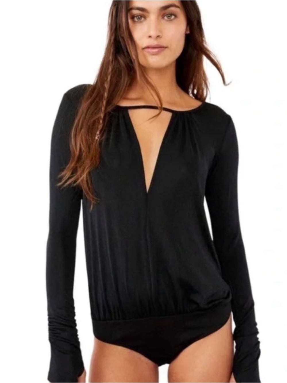 Free People Black Long-Sleeve Keyhole Bodysuit NWT
